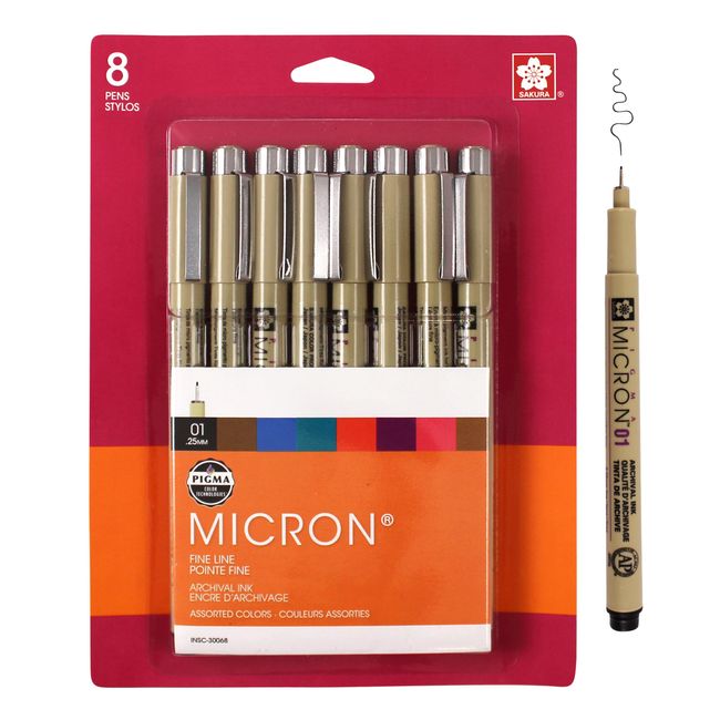 Sakura Pigma Micron Ink Pen Set Blister Card Pack 01 8CT Set 30068