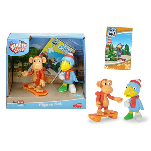 Dickie Toys - heroes of the city, the figure set with Kasimir crow and Anton the monkey, including skateboard with free wheel and collector's card with secret code.