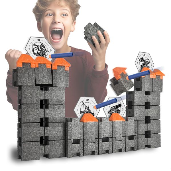 Blaster Blocks: Castle Pack - Buildable & Destroyable Targets for Nerf Guns - for Kids Aged 6+ - Extreme Target Game & Challenge - Fun Shooting Practice Accessories for Dart Ball Gel Ammo