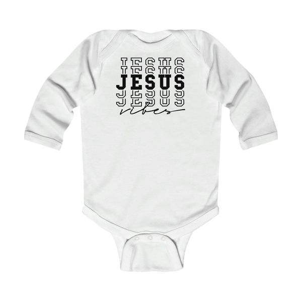 Infant Long Sleeve Bodysuit, Jesus Vibes Christian Inspiration - White / 6M