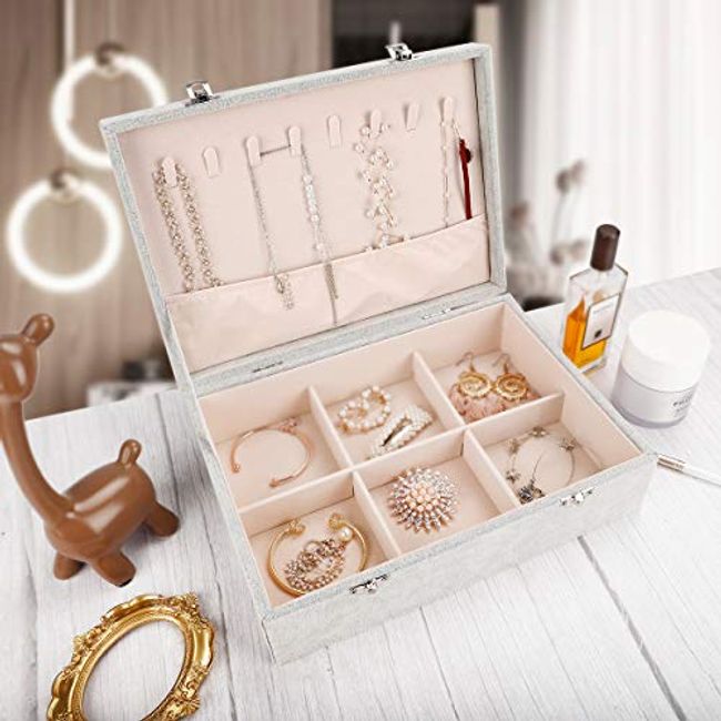 Grey Velvet Jewelry Tray Earrings Bracelet Organizer Box Ring