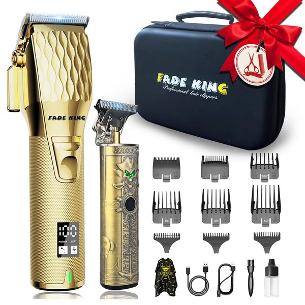 FADEKING® Professional Hair Clippers for Men - Cordless Beard Trimmer for Men, LCD Display Hair Clippers and Trimmer Set for Barber Haircut, Mens Grooming Kit with Travel Case, Gifts for Men