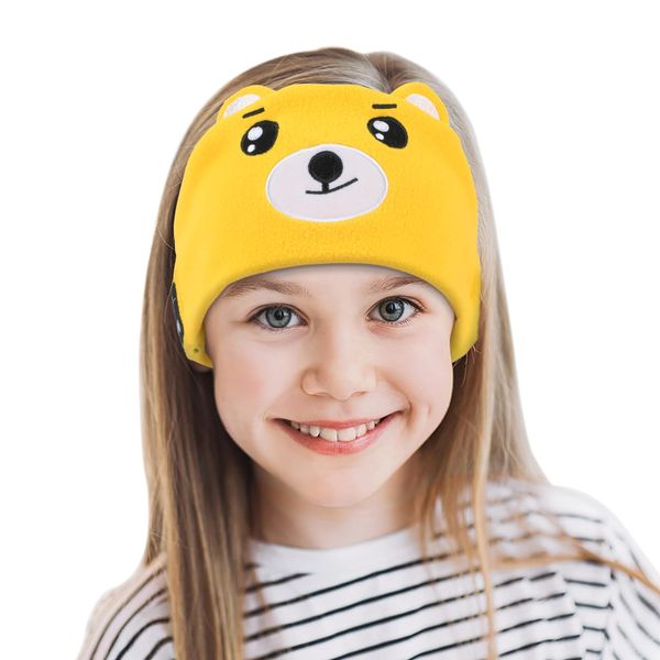 Laelr Kids Headband Headphones Soft Fleece Wireless Bluetooth Headband Headset with Built-in Microphone Voice Prompt Hi-Fi Stereo Super Bass Music Sleep Eye Mask for Travel and Sleeping (Yellow)