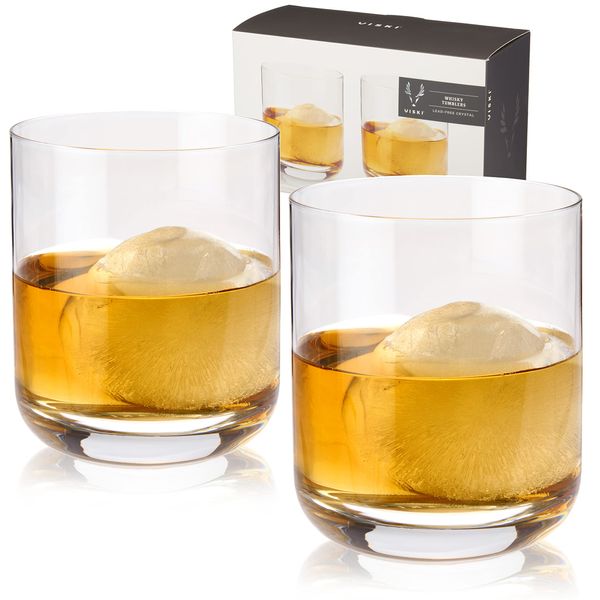 Viski Crystal Whiskey Tumblers Set of 2 - Premium Crystal Glass, Stylish Lowball Cocktail Glasses, Cocktail Glass Gift Set - 12 oz