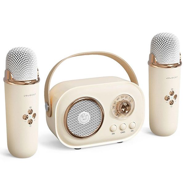 Mini Karaoke Machine for Kids with 2 Wireless Microphones Portable Kids Microphone, Karaoke Microphone for Kids Age 5, 6, 7, 8, 9, 10,11+Years (Beige)