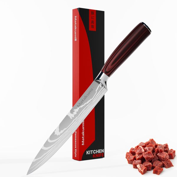 Matakumi Meat Knife 20 cm Blade - Chef's Knife Meat Extra Sharp Kitchen Knife Damask Style - Chef's Knife Professional Knife Sharp Made of Stainless Steel - Sharp Knife Meat Knife Extremely Sharp