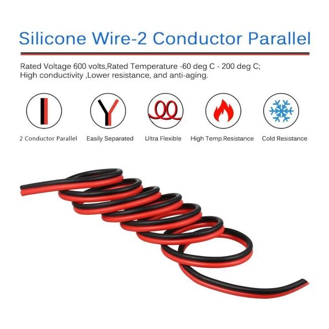 24 AWG Flexible Soft Silicone Rubber Parallel Wire Strand Wire High Temp  200 deg C