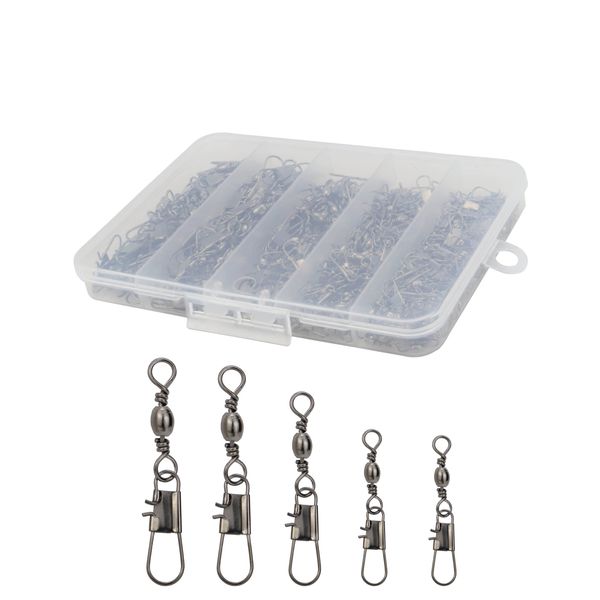 Beoccudo 210pcs Barrel Swivels with Snaps, Fishing Swivels Saltwater Freshwater Snap Connector