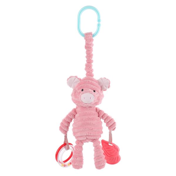 Apricot Lamb Baby Stroller or Car Seat Activity and Teething Toy, Features Plush Pig Character, Gentle Rattle Sound & Soft Teether, 8.5 Inches