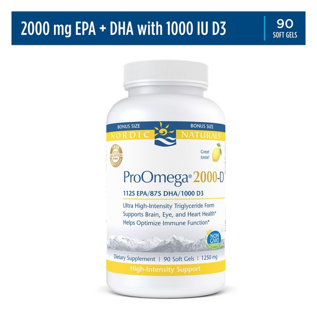 Nordic Naturals ProOmega 2000-D - Concentrated Omega-3s with Vitamin D3, 90 Ct.