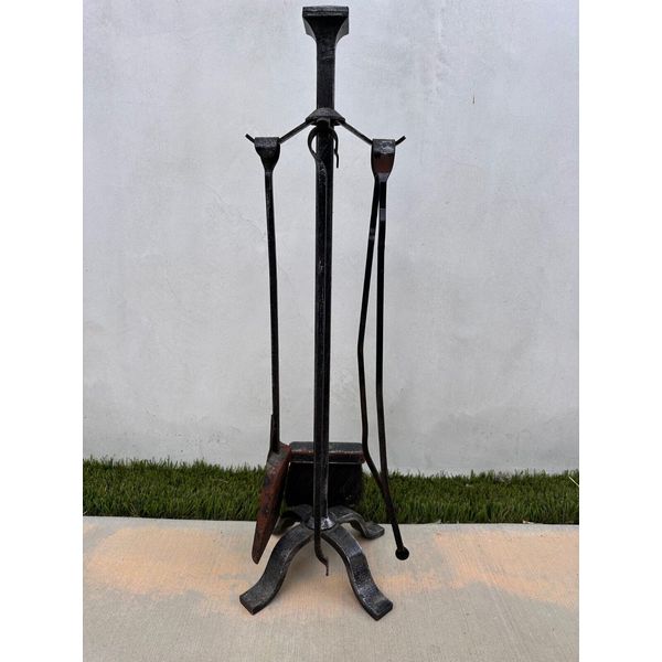 Antique French Hand Iron Fireplace Tool Companion Set