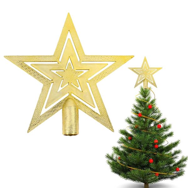 Christbaumspitze Stern Verzierung, Weihnachtsbaumspitze Glitzer-Stern,Christbaumspitze für Jede Baumspitze - Weihnachtsstern bruchsicher (Gold)