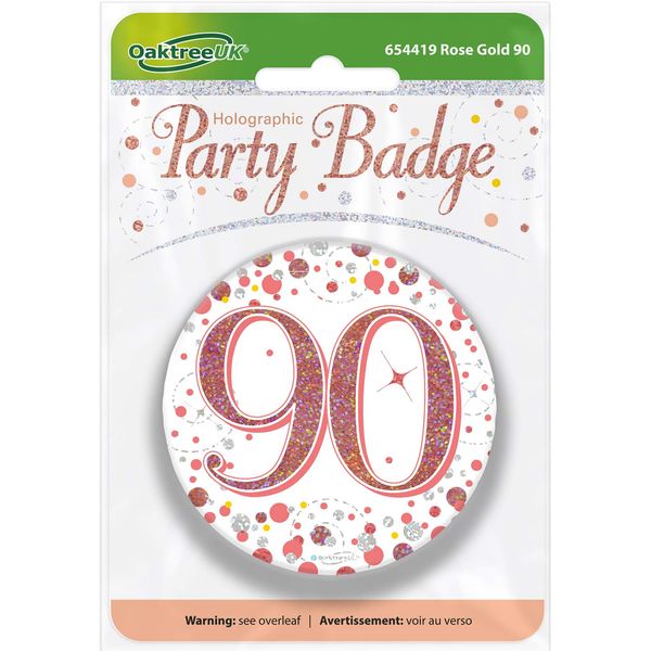 OakTree 3" Badge 90th Birthday Sparkling Fizz Rose Gold Holographic