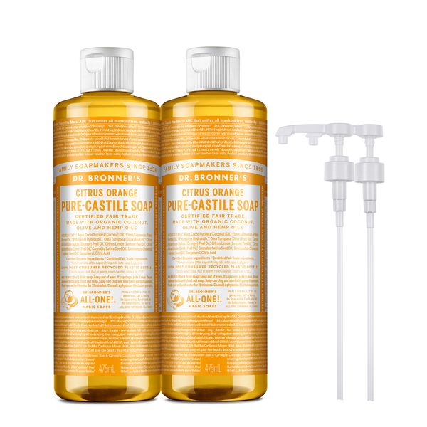 Dr. Bronner&#39;s Citrus Orange Pure Castile Soap 475mlx2+2 Pumps