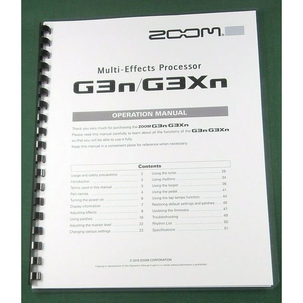 Zoom G3n / G3Xn Operation Manual: 52 Pages & Protective Covers!