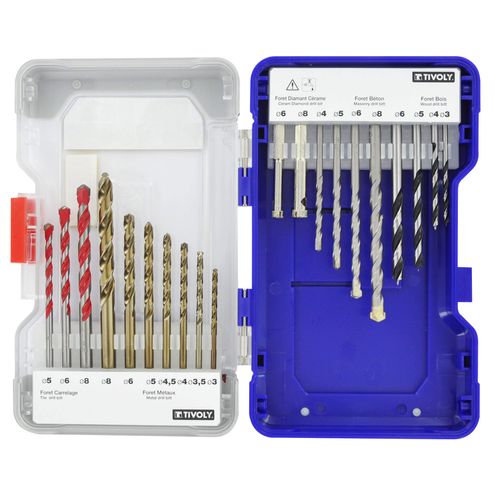 TIVOLY - 20 Pieces Drilling Mixed Set with Included Case for Applications in Wood, Metal, Masonry, Tile and Ceram
