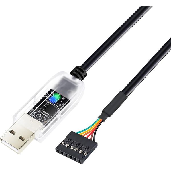 DTECH USB to TTL Adapter FTDI Chip 5V 6 Pin USB to UART Debug Cable FT232RNL IC Serial Converter LED Indicators Output 5 Volt for Windows 11 10 8 7 XP MAC Linux Easy Debugging and Programming-1.8M