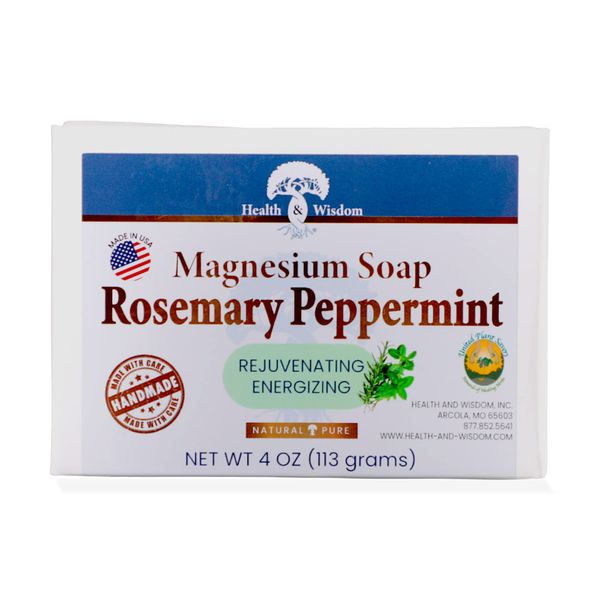Health and Wisdom Magnesium Soap Bar - Bar Soap, Magnesium Body Wash, All Natural Soap Bar, Magnesium Bar, Magnesium Shower, Magnesium Oil, Bath Soap Bars - Rosemary Peppermint, 4 Ounce