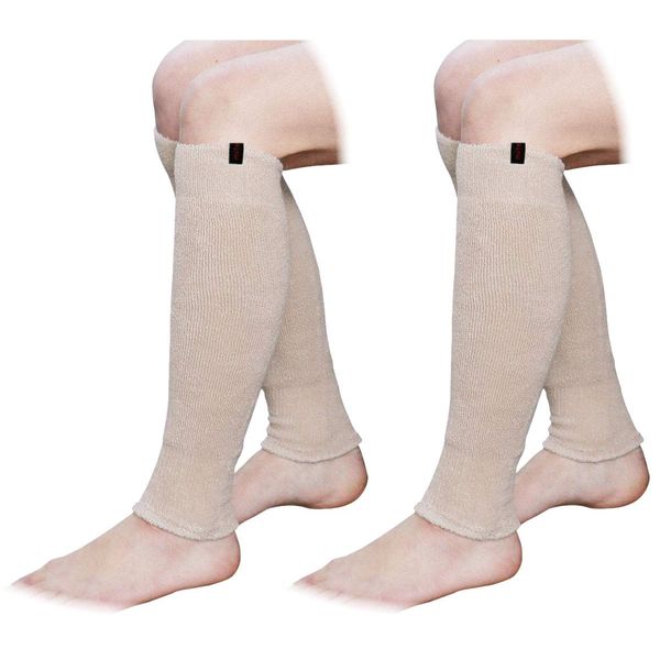 Mite Leg Warmers, Men's, Women's, Made in Japan, For Calves, Stretchable, Non-slip, Cold Protection, Supporters, Light Long, Set of 2 Pairs, beige