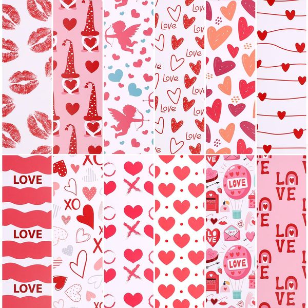 60pcs Valentine's Day Pattern Papers, 12 Design Heart Pink Paper Double-Sided Decorative Paper Folded Flat Craft Paper for DIY Art Craft Card Making Scrapbook Photo Album Decor 5.5x8.3 Inch