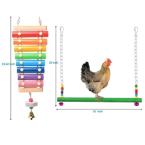 Chicken Toys for Coop 9PCS- Chicken Xylophone, Chicken Swing, Chicken Mirror, Chicken Flexible Ladder, Chicken Vegetable String Bag and Hanging Feeder