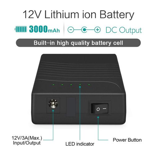 TalentCell Rechargeable 12V DC Output Lithium ion Battery Pack for LED Strip/Light/Panel/Amplifier and CCTV Camera with Charger, Multi-led Indicator Black (3000mAh)