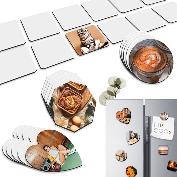 30PCS Sublimation Blanks Refrigerator Magnets, ToyaJeco 4 Styles Sublimation Blank Fridge Magnets, MDF Sublimation Magnet Blanks DIY Decorative Magnets for Kitchen Home Office Whiteboard Calendar