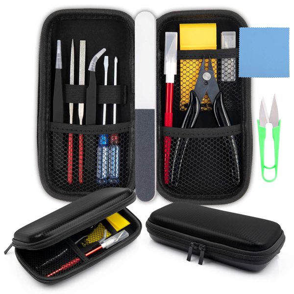 Goreson Plastic Model Tools, Introductory Tool Set, 14 Pieces, Nippers, Plastic Model Tools, Beginners, Thin Blades, Craft Storage Case, Tool, Nippers, Modeler's Knife, Diamond File, Tweezers,