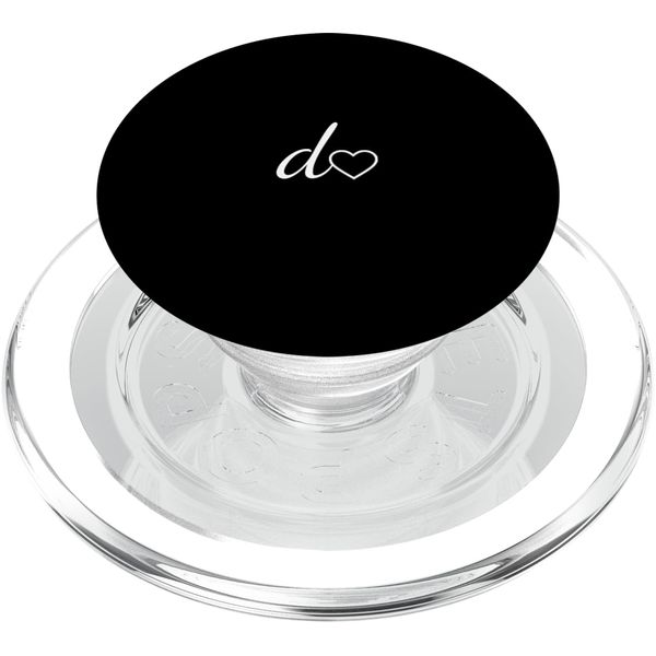 White Initial Letter D Heart Minimalist Black PopSockets MagSafe PopGrip for iPhone