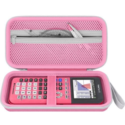 Baval Calculator Case Compatible with Texas Instruments TI-84 Plus CE/TI-84 Plus/TI-Nspire CX II CAS/TI-Nspire CX II/TI-83 Plus/TI-89 Titanium Color Graphing Calculator(Pink Case,White Zipper)