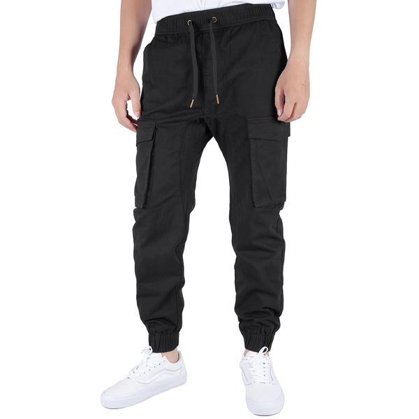 ITALYMORN Mens Black Work Cargo Joggers with Deep Pockets Casual Pants (M, Black)