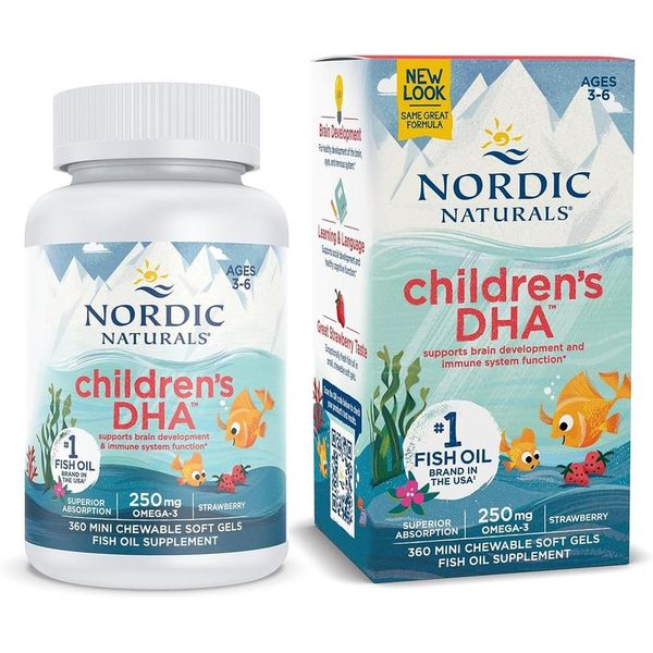 Nordic Naturals DHA Extra Omega 3 Fish Oil Strawberry Flavor 360 Softgels for Children 3-6 Years Old