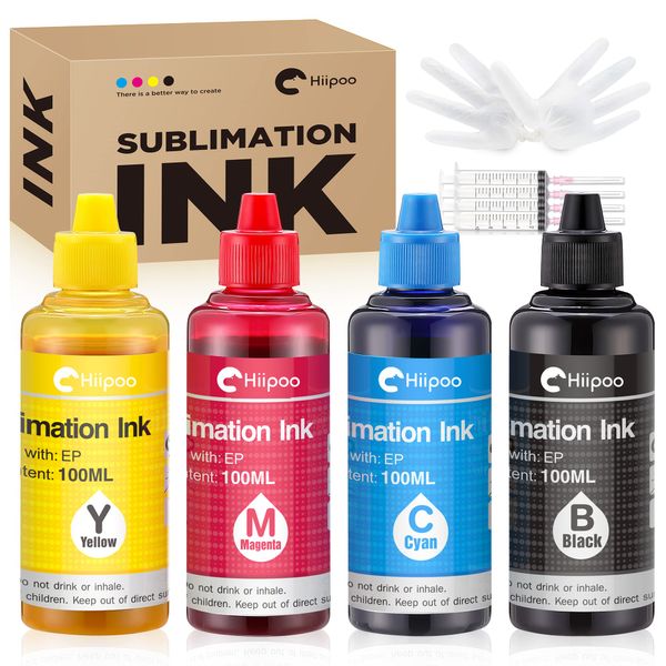 Hiipoo Sublimation Ink Refilled Bottles Work with WF7710 ET2760 ET2720 ET2803 ET2800 ET15000 C88 C88+ Inkjet Printer Heat Press Transfer on Mugs Plates T-Shirts Pillows Phone Case