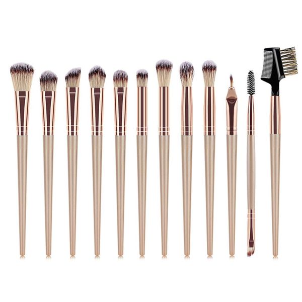 12 Stück Professionelles Makeup Pinsel Set Foundation Blush Powder Concealer Eye Shadow Brushes Champagne Gold Hochwertige Synthetik Makeup Pinsel