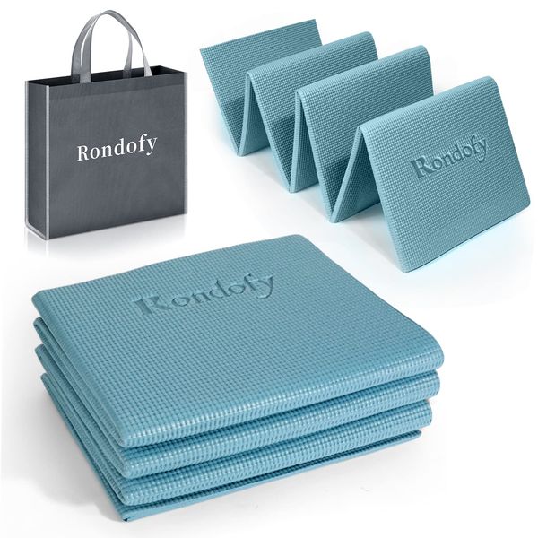 Rondofy Folding Yoga Mat, 0.2 inch (6 mm), Training Mat, Foldable, Easy to Carry, Exercise Mat, Fitness, Pilates, Yoga Mat, Popular, Storage Bag Included (Blue)