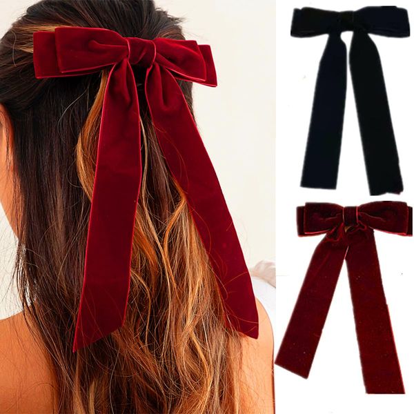 2 Pcs Velvet Hair Ties, Cute Bow Hair Clips Set, Hair Bow Clips for Women, Hair Bow Clips for Toddler Girls Gifts Headdress Decor, Baby Teen Girl Stuff Hair Styling Accessories, Red and Black