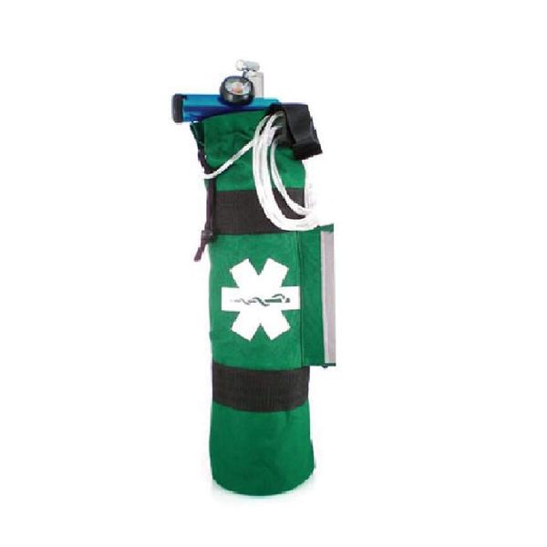 LINE2design Oxygen Cylinder Sleeve Bag - EMS First Responder Emergency Medical Oxygen Bag Portable Travel Size Cylinder Holder with Star of Life Logo - Side Pockets and Adjustable Side Straps - Green