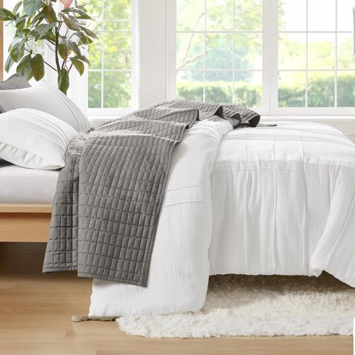 Comfort Spaces White Full Size Duvet Cover Set - 3-pc Pintuck Pleated Duvet Cover, All Season Lightweight, Extra Softness Pre-Washed Microfiber Bed Cover Shams