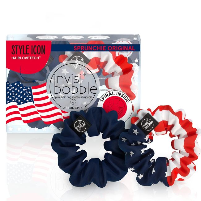 invisibobble Sprunchie Spiral Hair Ring - 2 Pack, Americana - Athleisure Duo - Scrunchie Stylish Bracelet, Strong Elastic Grip Coil Accessories for Women - Gentle for Girls Teens and Thick Hair