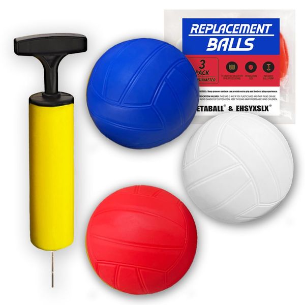 Spike Game Replacement Balls National Color 3-Pack with Pump Compatible with Spike Standard Game Set and Other Round Net Game | Lawn Beach Volleyball | Strong Bounce Ball ( 3-Pack 3.5inch with Pump)