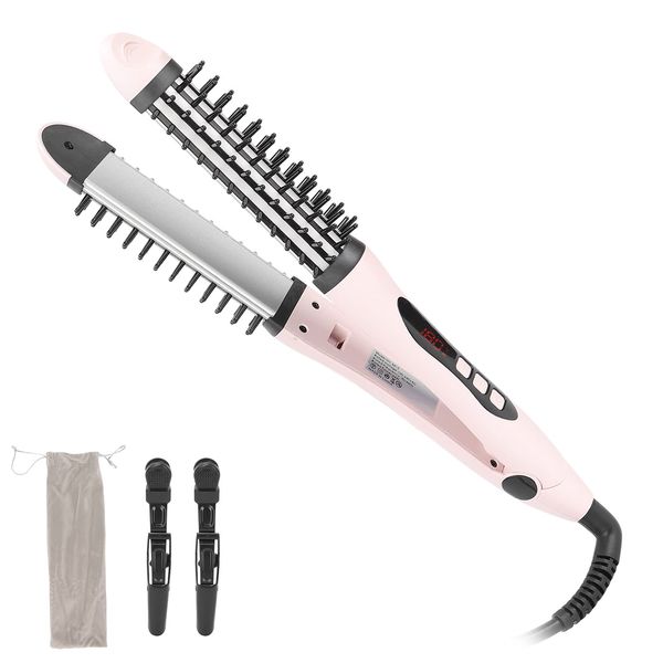 2‑in‑1 Hair Straightener Curling Iron,Professional Hot Hair Curler Round Hair Straightening Brush for All Hair Types100‑240V(US)