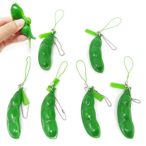 Honbay 6PCS Pea Pod Decompression Toy Squeeze Beans Peapod Fidget Toy Extrusion Edamame Pea Keychain Keyring Stress Relieving Keychain Toys