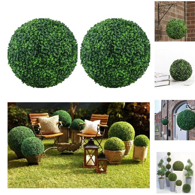 Coregreen Artificial Plant Topiary Ball 2 PCS 10Inch 4 Layers Faux Round Boxwood Decorative Balls for Backyard, Balcony, Garden, Wedding Party, Home Office Decor (10inch)