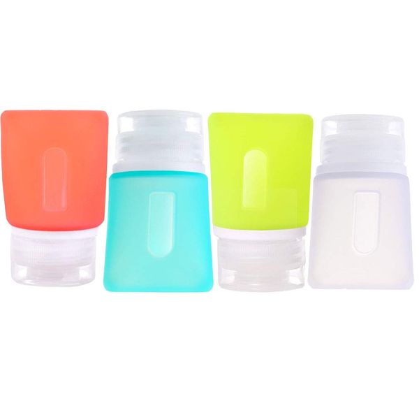 JasCherry 4 Pcs Mini Leakproof Silicone Travel Bottles Set - TSA Carry On Approved BPA Free - Squeezable Portable Storage Soft Reusable Bottle for Shampoo, Sunblock, Toiletries Etc (37ml)