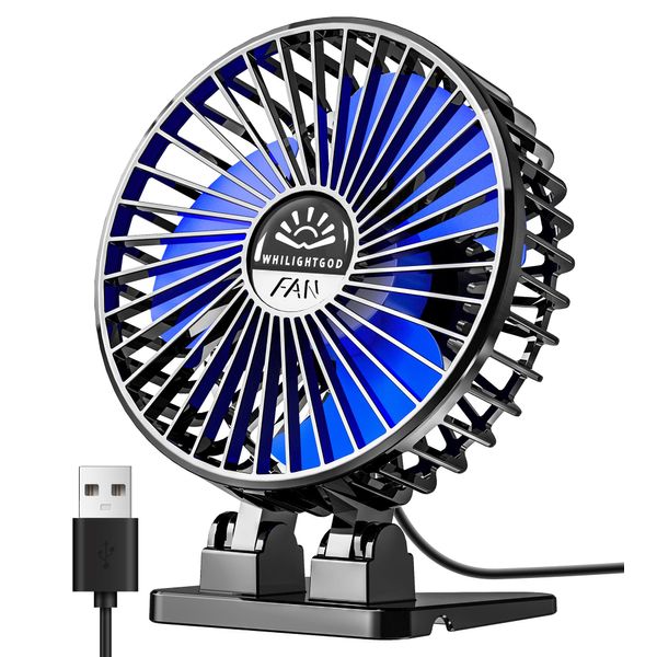 Desk Fan, USB Fan for Desk, Mini Desk Fan, 3 Speed Rotation Strong Wind, Protable Small Desktop Cooling Fan, Quite Mini Personal Fan for Home Office Table Bedroom Travel Curise(Black Blue)