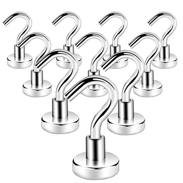 Magnetic Hook, Super Strong, Neodymium Magnet, Stainless Steel, Rustproof, Magnetic Hook, Storage, Wall Mounted, Hook, Vertical Load Capacity 22.0 lbs (10 kg), Diameter 0.6 inches (16 mm), For