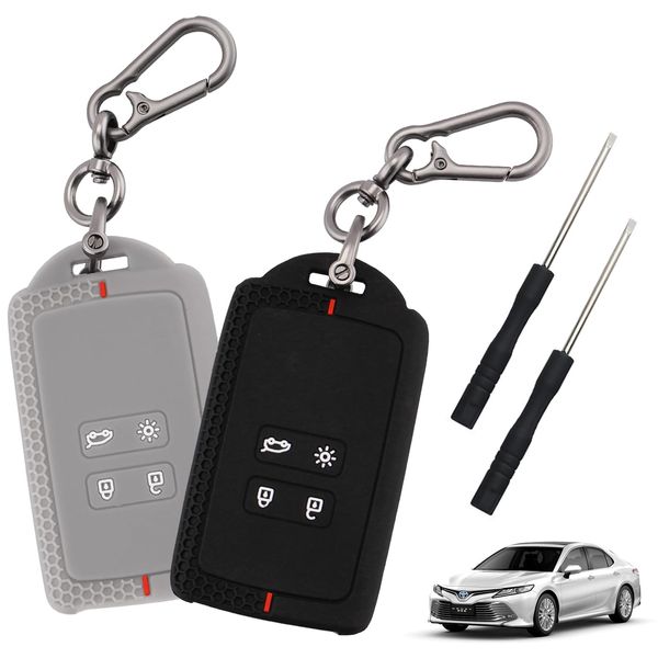 INBOLM 2PCS TPU Car Key Cover For Renault,4 Buttons Car Key Fob Protection Cover for Renault Clio/Kadjar/Megane/Dacia Sandaro Key Cover, Smart Key Case Shell Key Holder Keychain Accessories Black