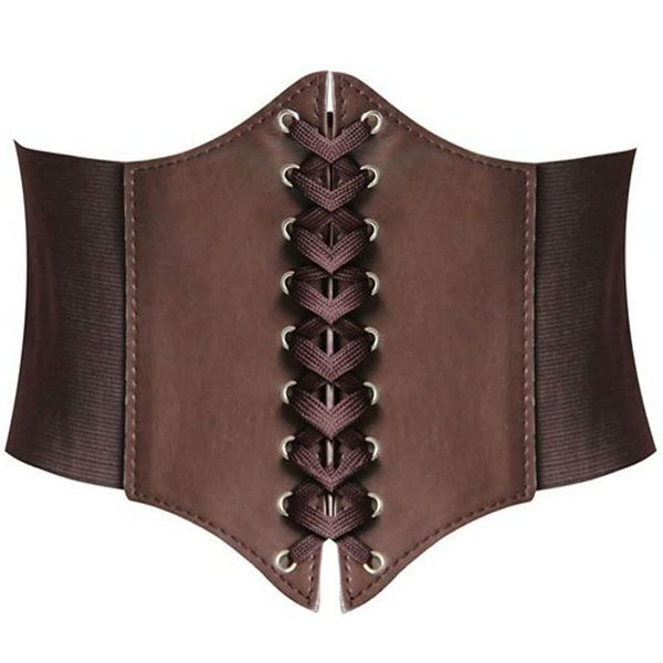 HANERDUN Lace-up Corset Elastic Cinch Belt Waist Belt Four Sizes, Brown, Medium