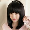 LESUN Wig, Bob, Full Wig, Semi-Long, Medium, Women's, Small Face, Cute, Popular, Bangs, Patty, Women's, Medical Use, Bob Style, Sweet, Lightweight, Heat-Resistant, 56°F (180°C), High Temperature, Hair Extension, Easy to Use, Net Included - natural black