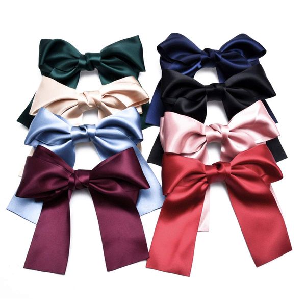 Set of 8 Big Satin Solid Ribbon French Barrette Large Big Huge Soft Silky Hair Bow Clip Bow Hair Clips Women Barrettes